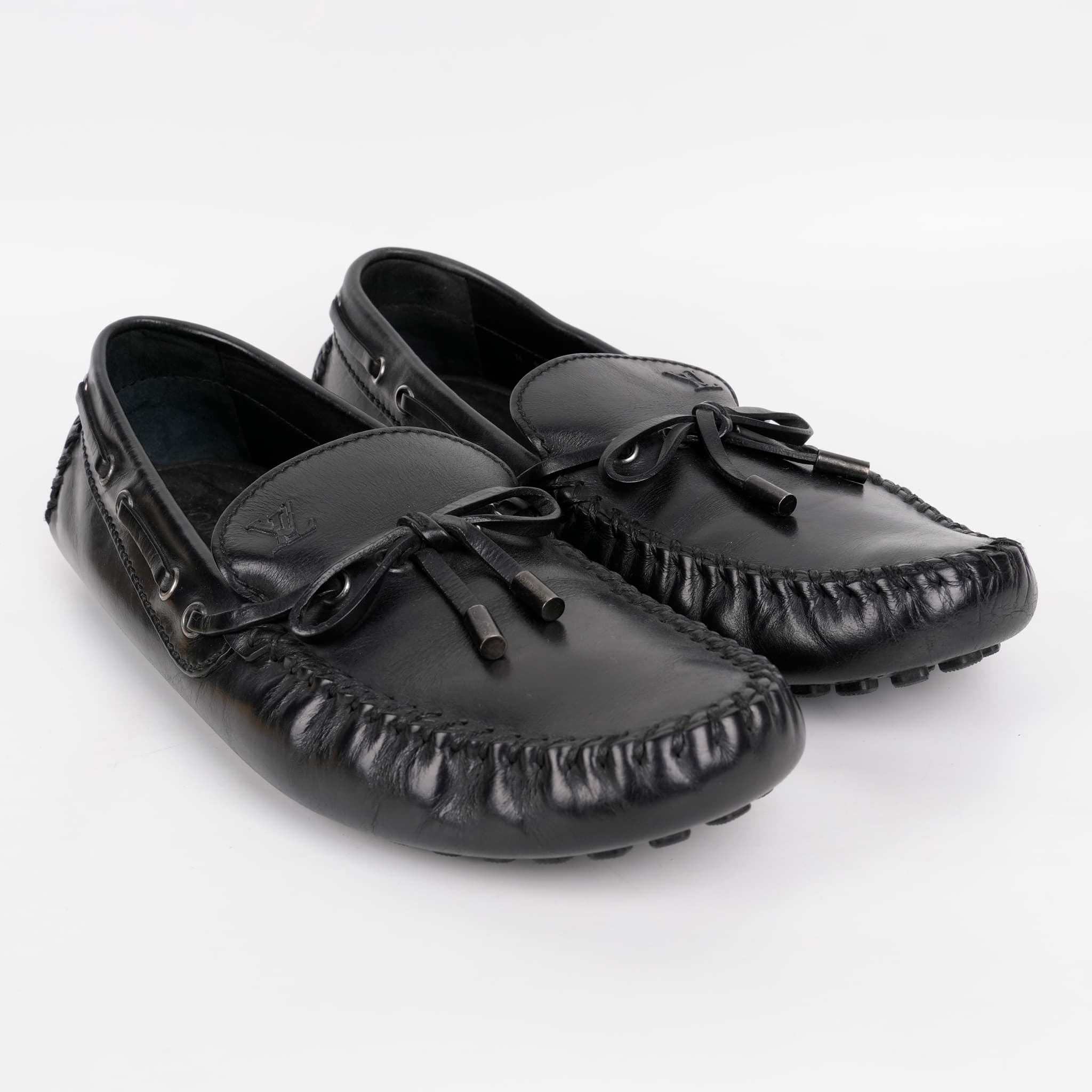 Louis Vuitton Black Leather Bow Slip On Loafers