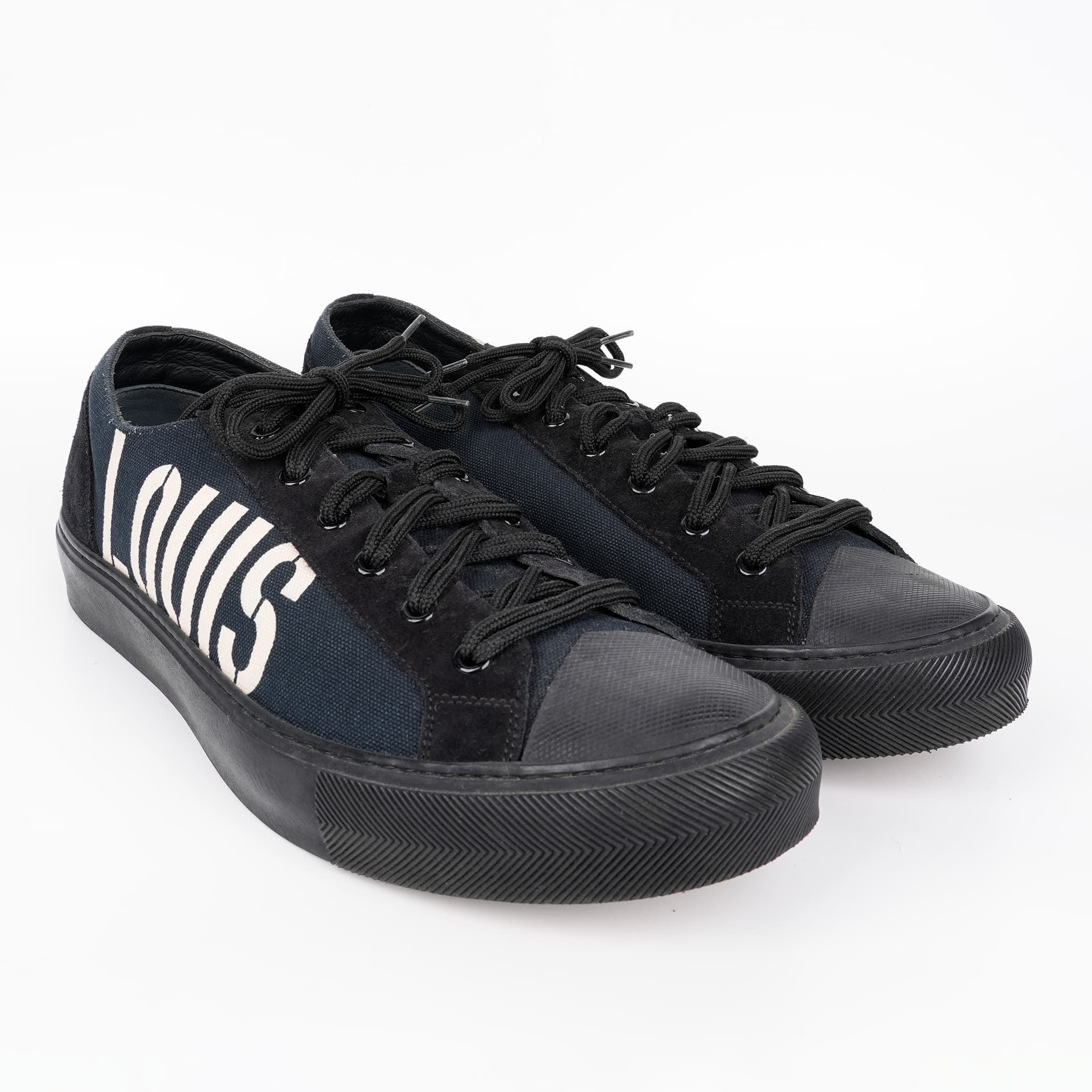 Louis Vuitton LV Tattoo Fragment Navy Suede Trim Sneaker