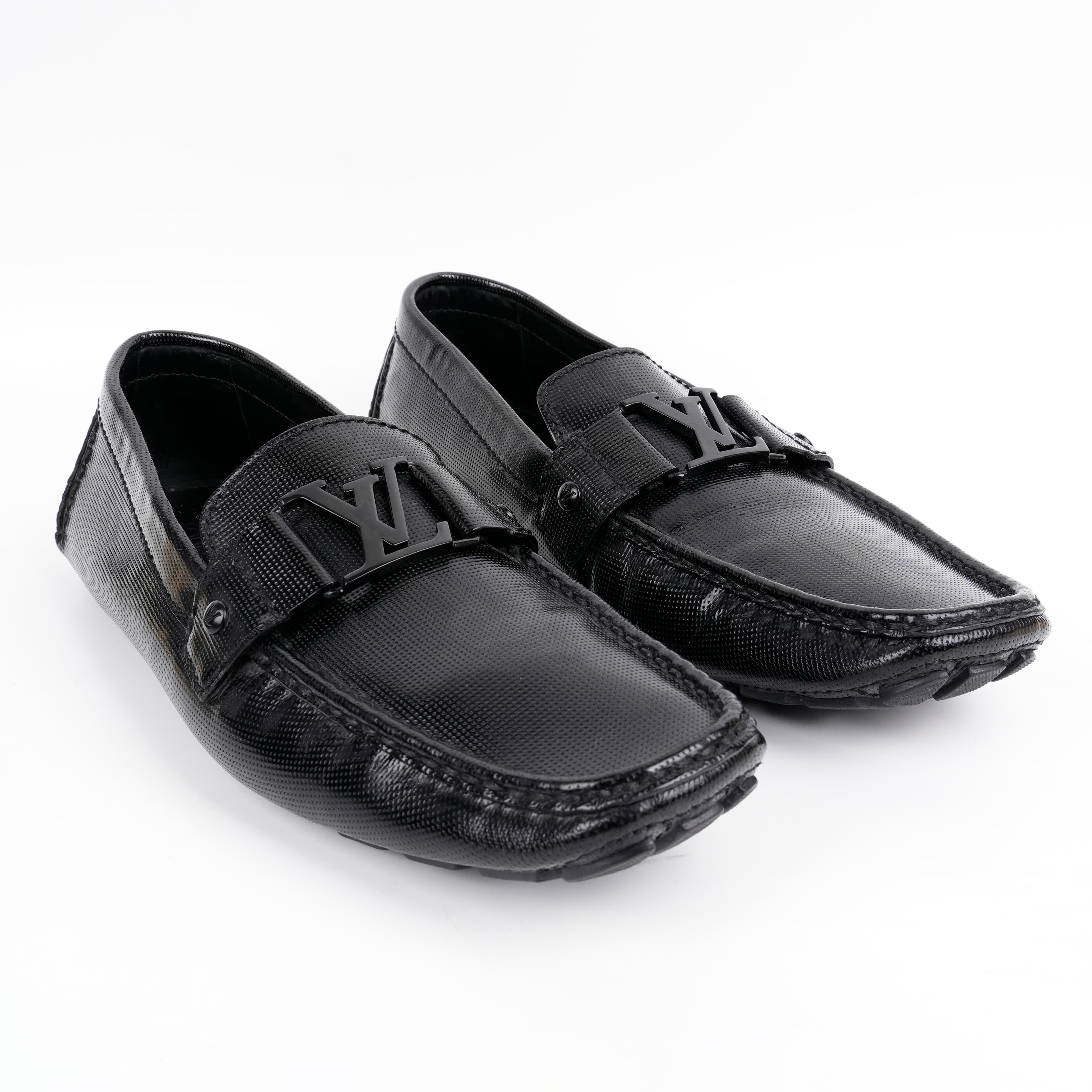 Louis Vuitton Black Textured Leather Monte Carlo Moccasins