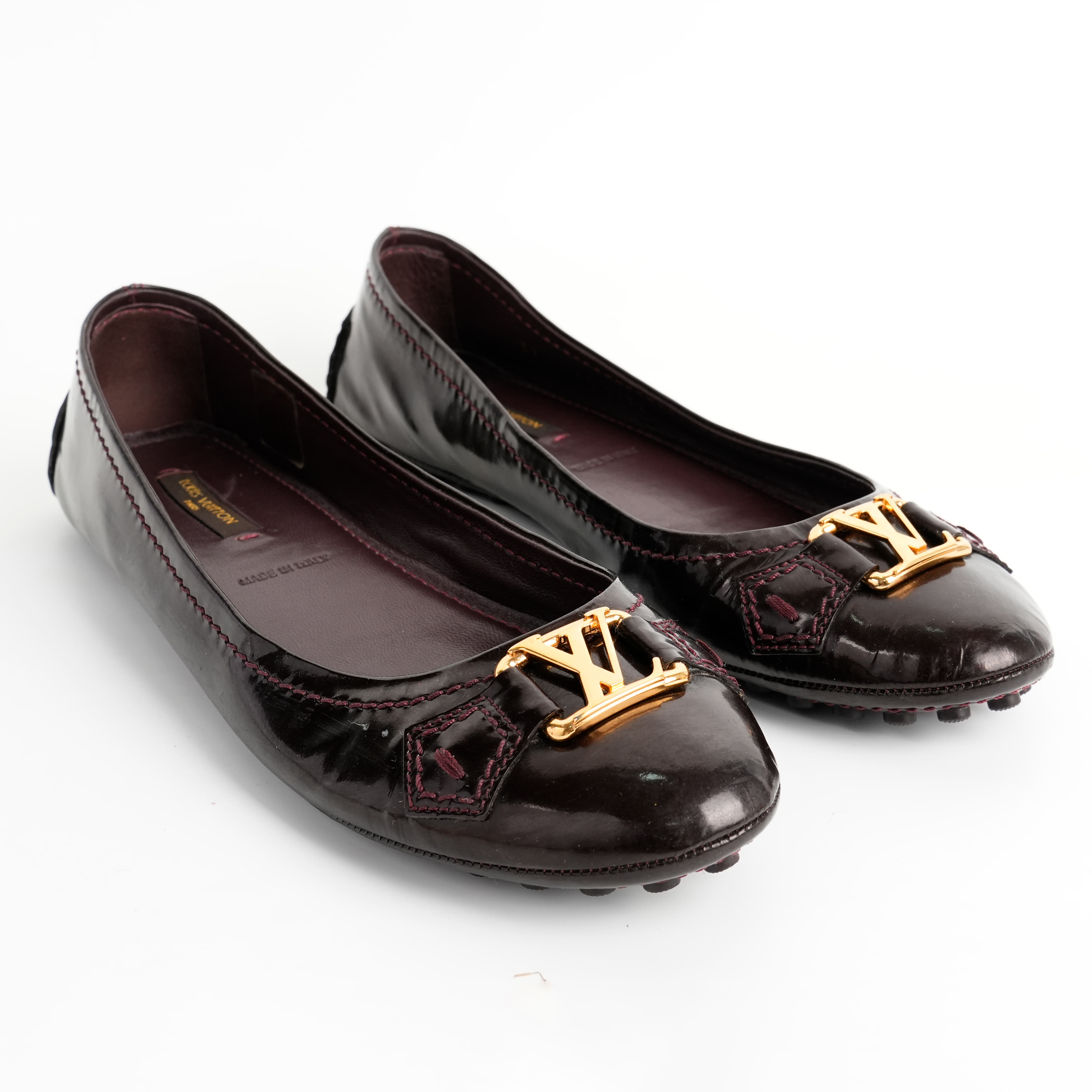 Size 37 - Louis Vuitton Burgundy Patent Oxford Loafers