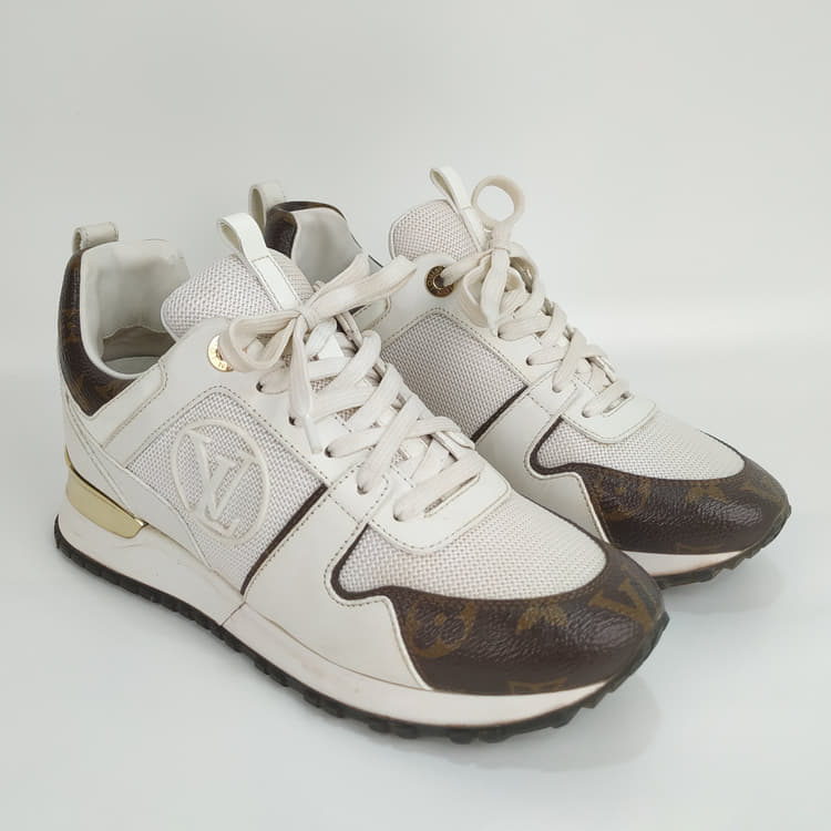 Size 36 - Louis Vuitton White/Brown Leather And Monogram Canvas Run Away Sneakers-Hover-Image