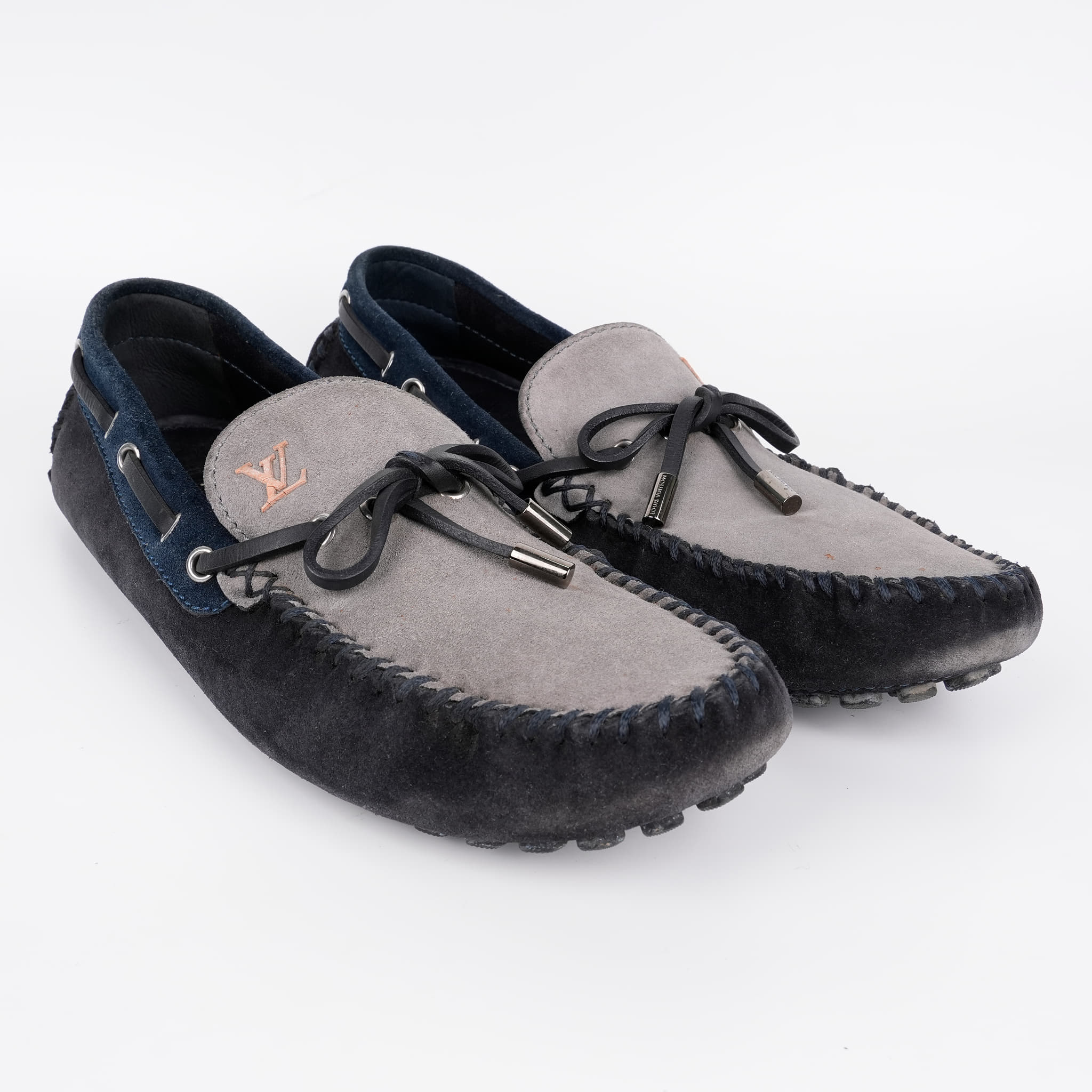 Louis Vuitton Grey and Blue Suede Gloria Loafers