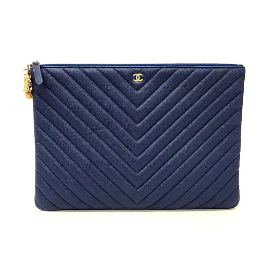 Chanel Caviar Chevron Charm Clutch Large