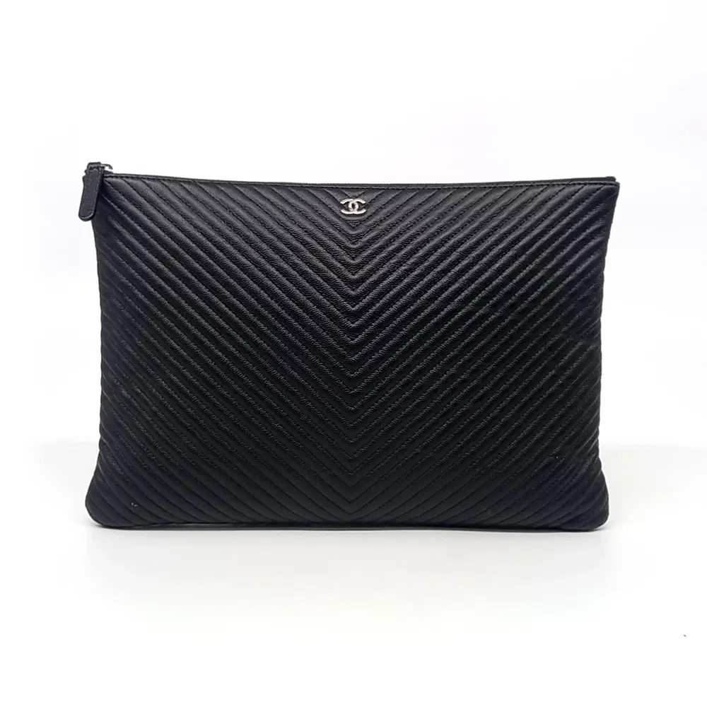 Chanel Caviar Chevron Clutch Large