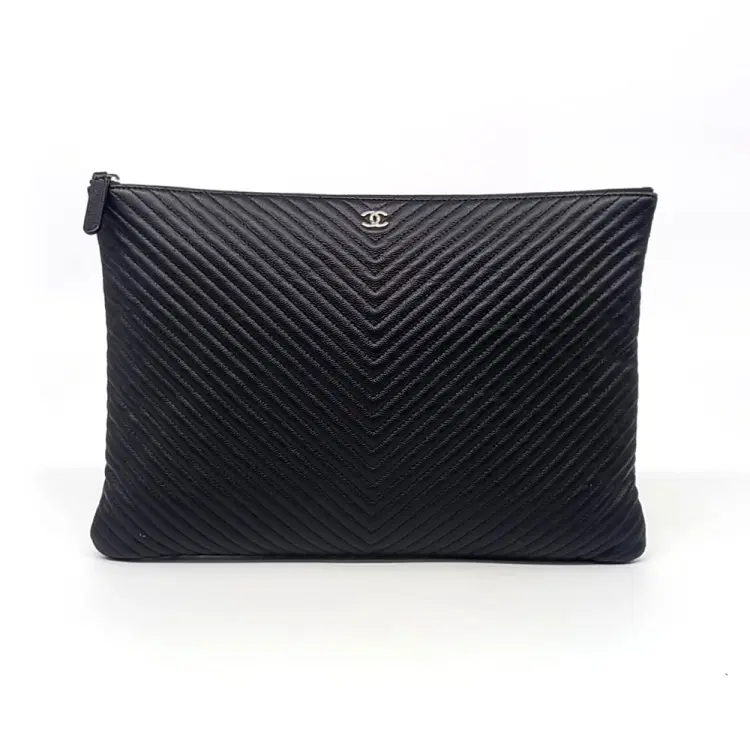 Chanel Caviar Chevron Clutch Large-Hover-Image