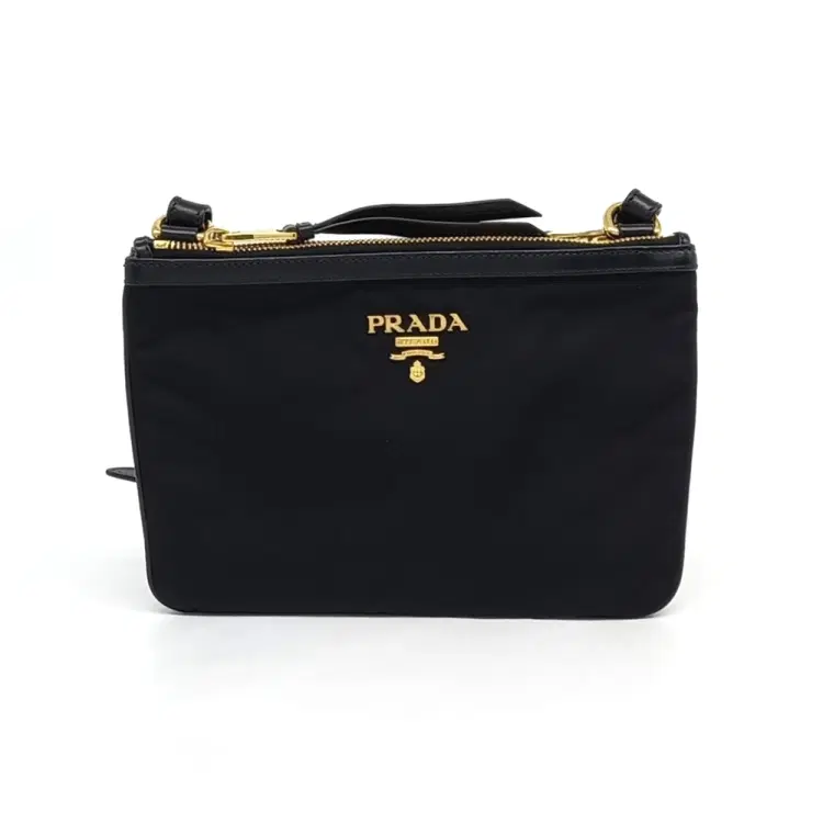 Prada Tessuto Nylon & Soft Calfskin Double Zippy Crossbody Noir-Hover-Image