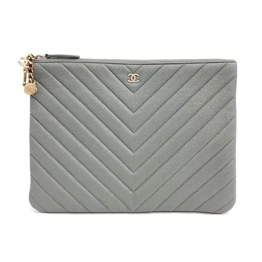 Chanel Caviar Chevron Charm Clutch New Medium