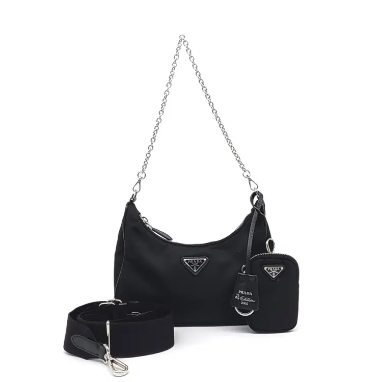 Prada Re-Nylon Tessuto Chain Strap Hobo Bag (1BH204)-Hover-Image
