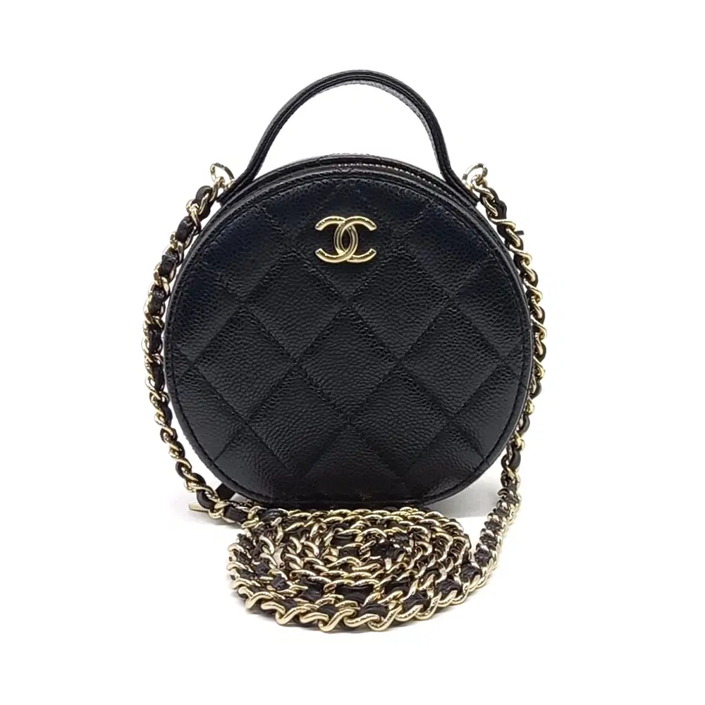 Chanel Caviar Top Handle Round Cross Bag