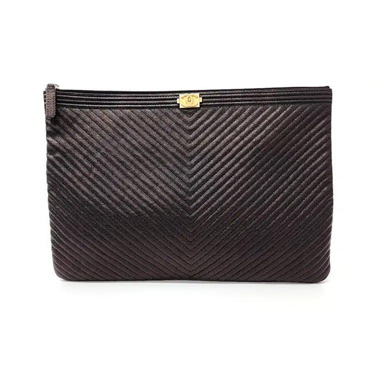 Chanel Caviar Chevron Boy Clutch Large-Hover-Image