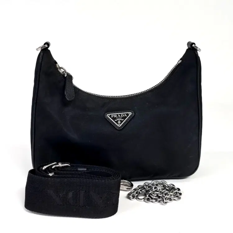 Prada Re-Nylon Tessuto Chain Strap Hobo Bag (1Bh204)-Hover-Image