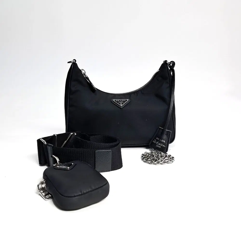 Prada Re-Nylon Tessuto Chain Strap Hobo Bag (1Bh204)