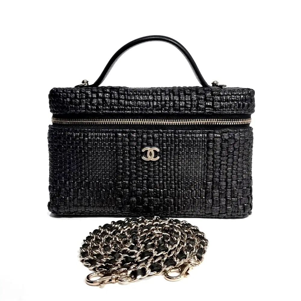 Chanel Raffia Vanity Top Handle Crossbody Bag
