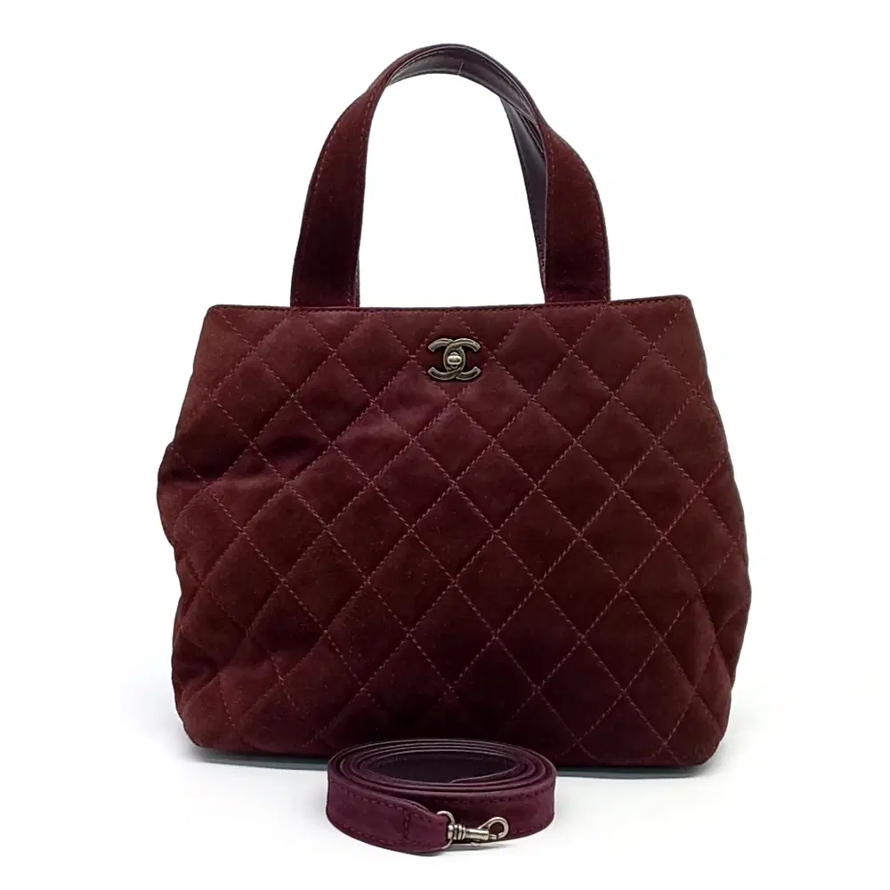 Chanel Suede Tote And Shoulder Bag