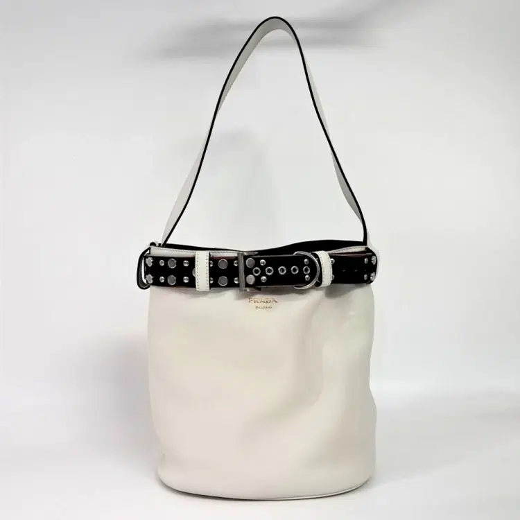 Prada Buckle Leather Studded Belt Bucket Bag-Hover-Image