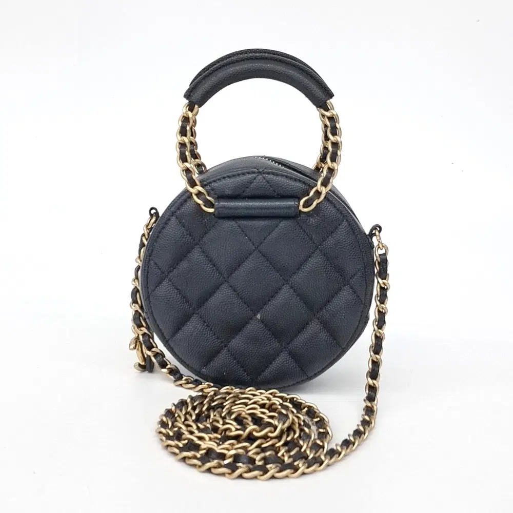 Chanel Caviar Round Top Handle Chain Crossbody Bag