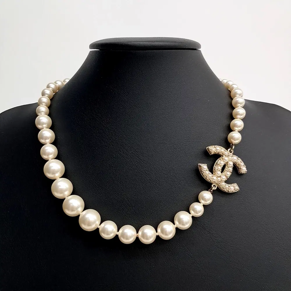 Chanel Logo Pearl Ball Necklace
