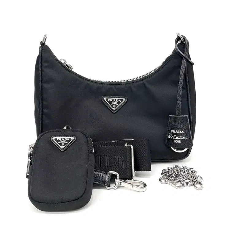 Prada Re-Nylon Tessuto Chain Strap Hobo Bag (1Bh204)-Hover-Image