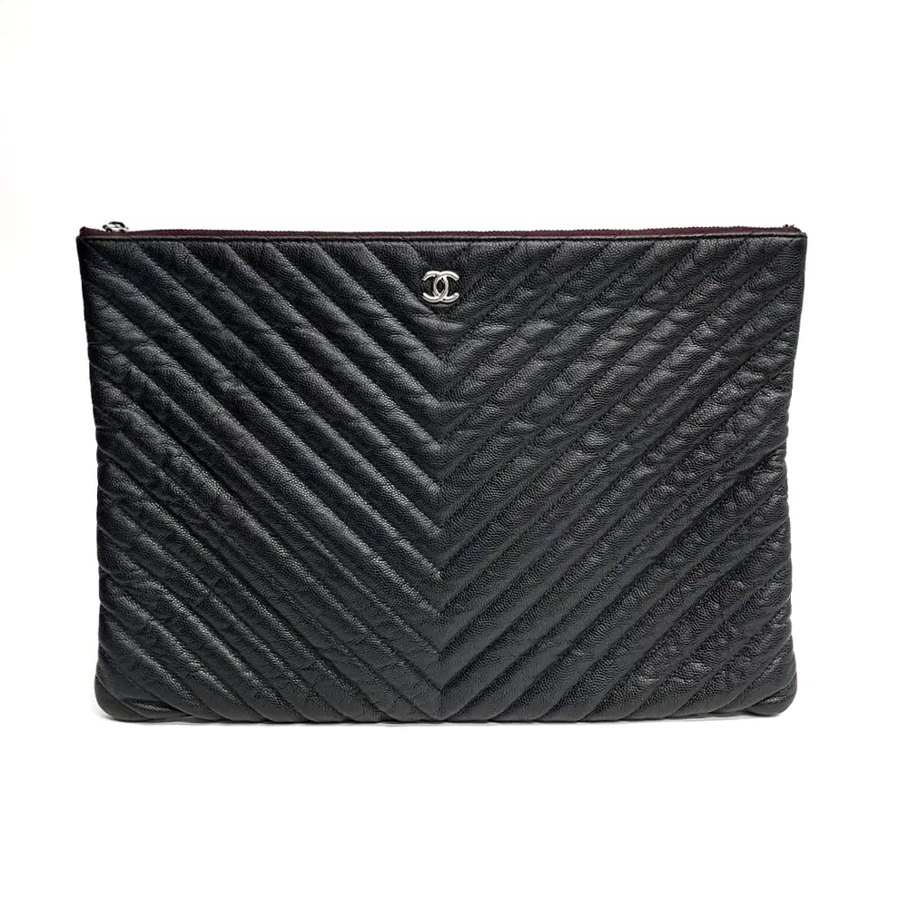 Chanel Caviar Chevron Clutch Large