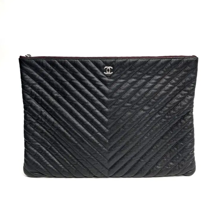 Chanel Caviar Chevron Clutch Large-Hover-Image