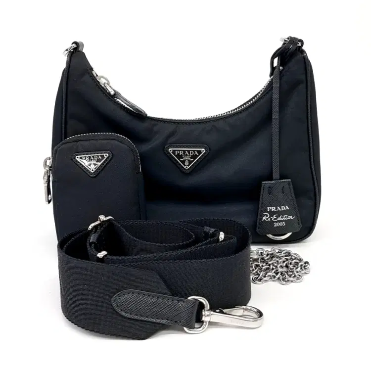 Prada Re-Nylon Tessuto Chain Strap Hobo Bag-Hover-Image