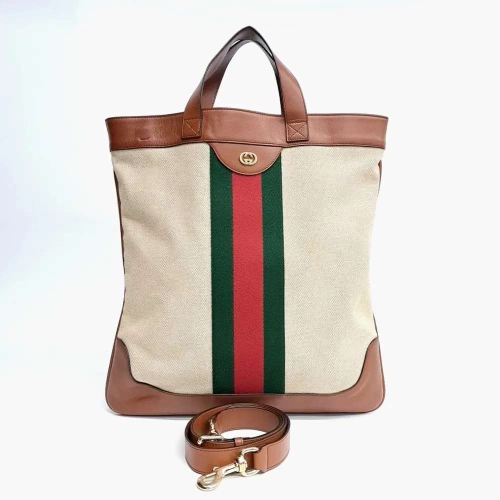 Gucci Web Classic Canvas Gg Logo Large Tote Bag (575067)