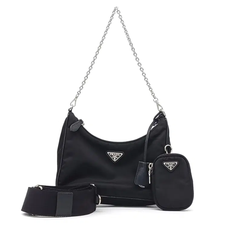 Prada Re-Nylon Tessuto Chain Strap Hobo Bag (1Bh204)-Hover-Image