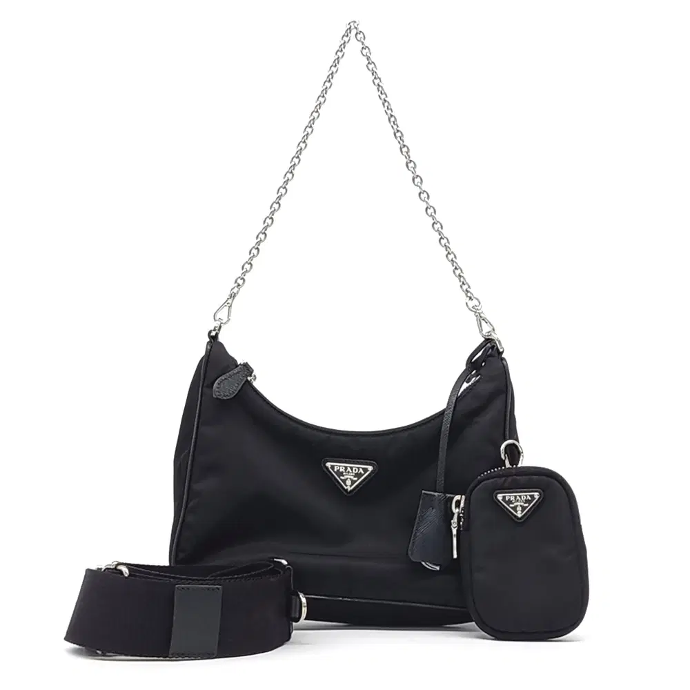 Prada Re-Nylon Tessuto Chain Strap Hobo Bag (1Bh204)