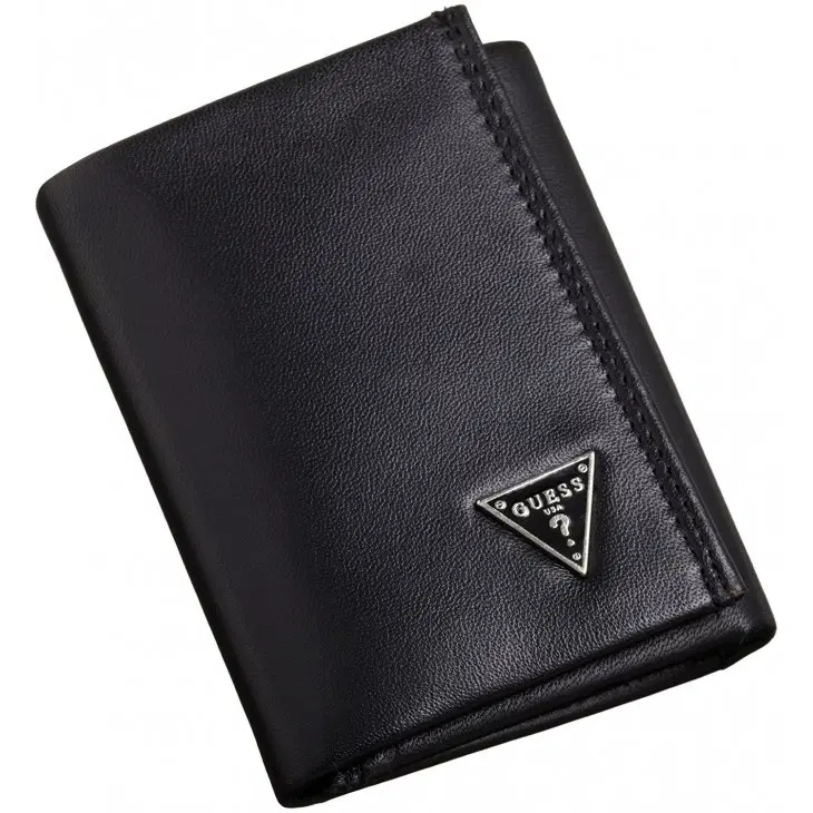 Guess Trifold Black Leather Wallet for Men-Hover-Image