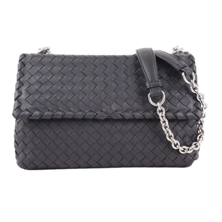 Bottega Veneta Intrecciato Black Leather Olympia Shoulder Bag-Hover-Image