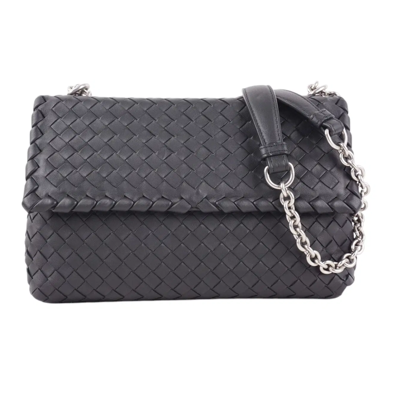 Bottega Veneta Intrecciato Black Leather Olympia Shoulder Bag