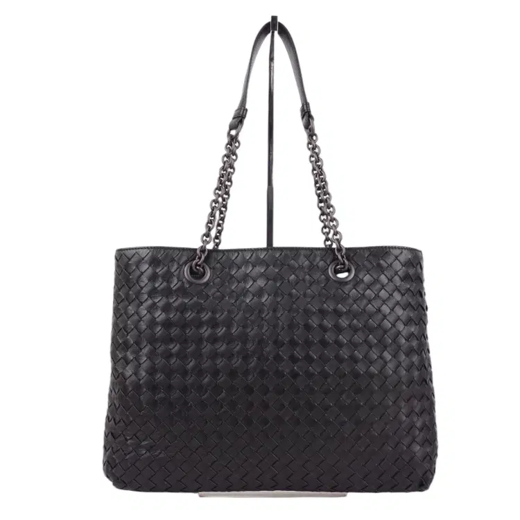 Bottega Veneta Leather Intrecciato Medium Double-Chain Tote In Black-Hover-Image