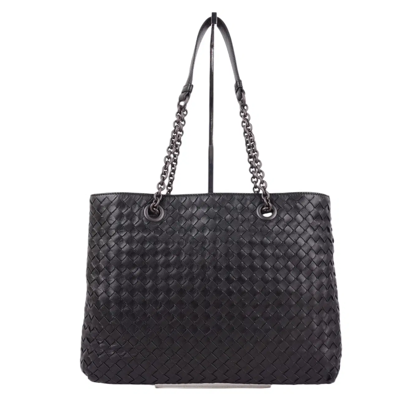 Bottega Veneta Leather Intrecciato Medium Double-Chain Tote In Black