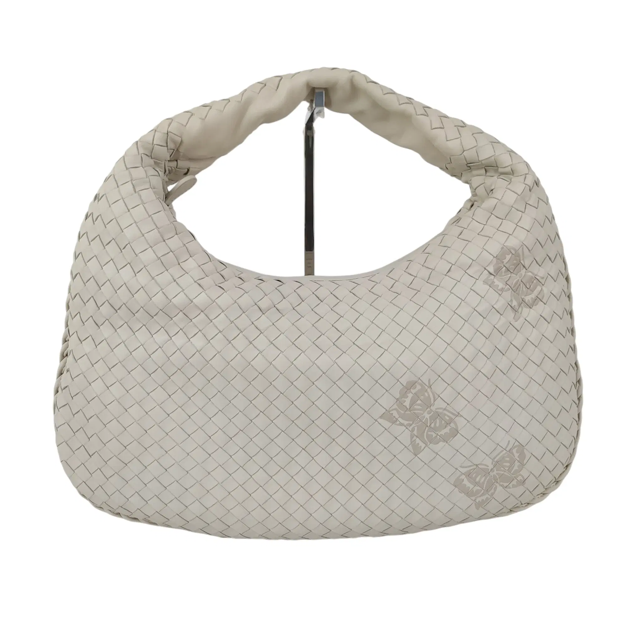 Bottega Veneta White Nappa Intrecciato Ivory Hobo Bag With Butterfly Print