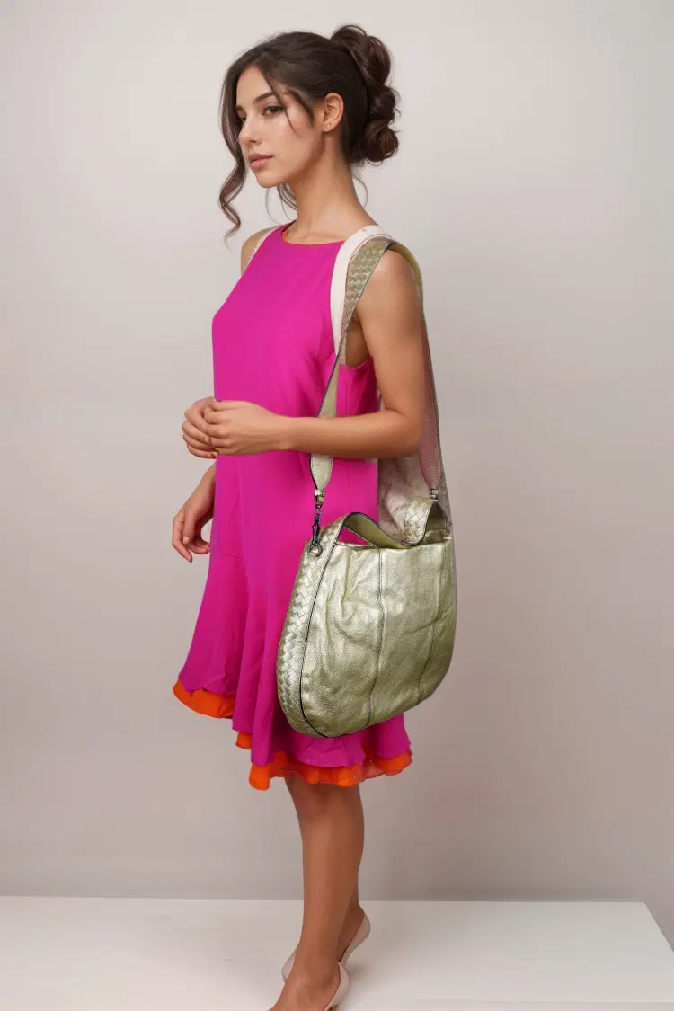 Bottega Veneta Intrecciato Metallic Leather Shoulder Bag-Hover-Image