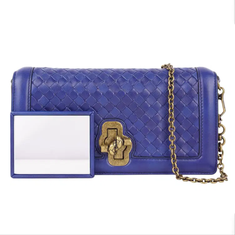 Bottega Veneta Womens Olimpia Knot Intrecciato Woven Shoulder Bag In Blue-Hover-Image