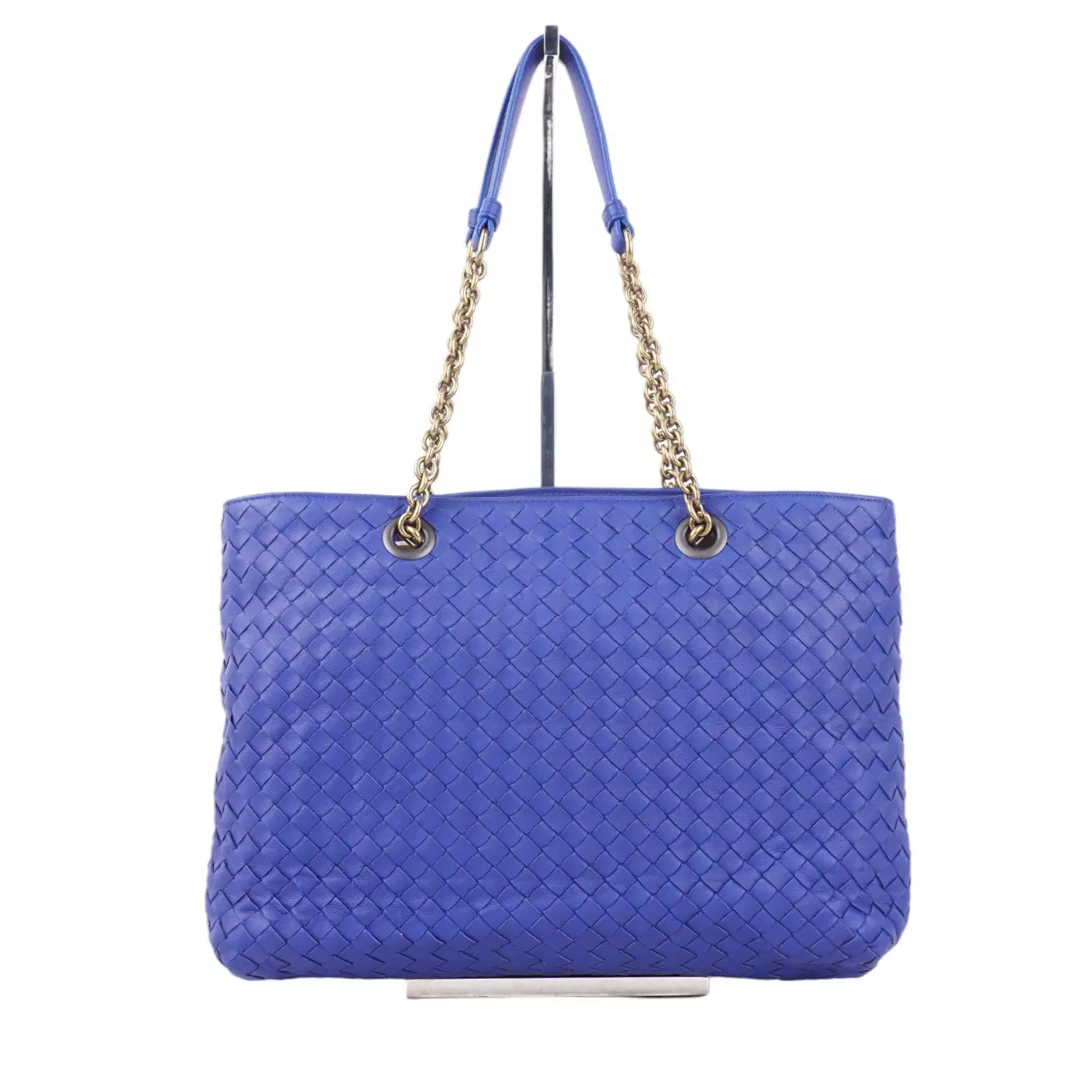 Bottega Veneta Blue Woven Nappa Intrecciato Leather Chain Tote Bag