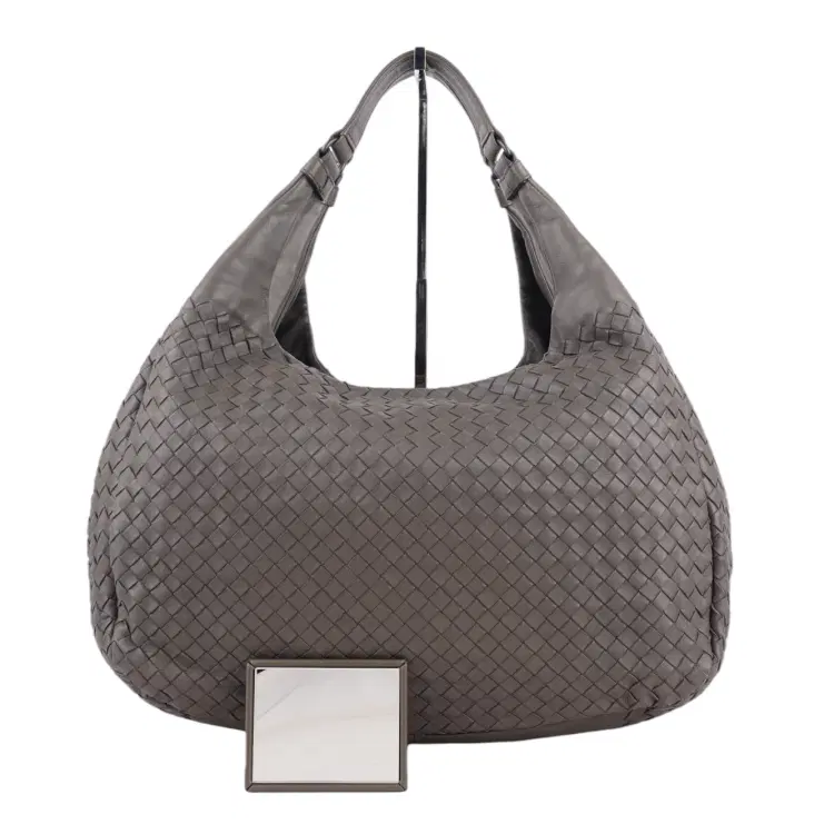 Bottega Veneta Grey Intrecciato Campana Shoulder Bag-Hover-Image