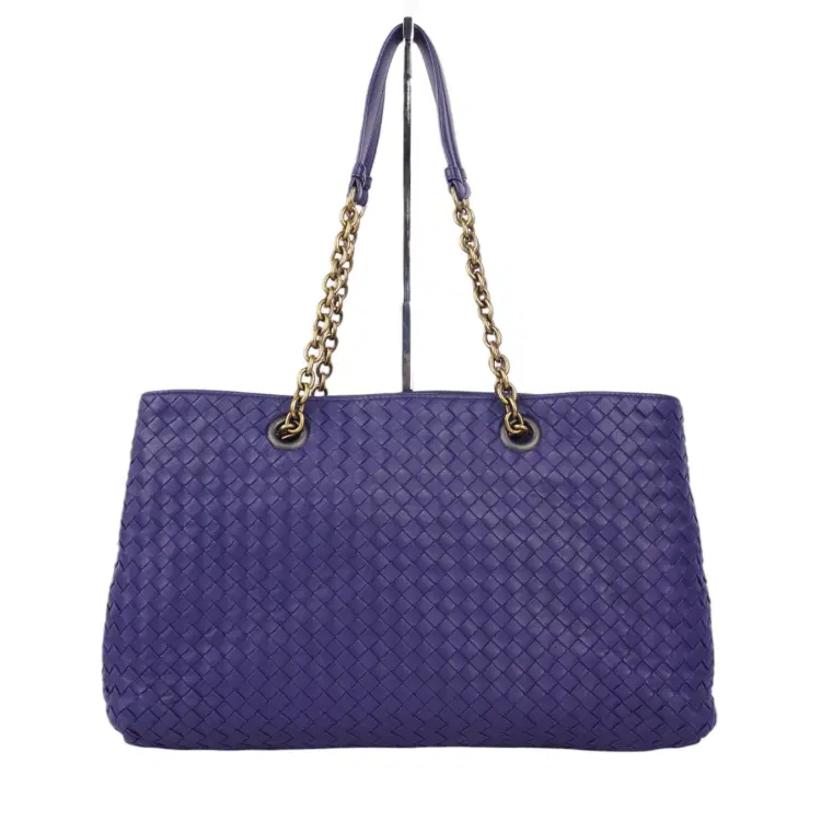 Bottega Veneta Blue Intrecciato Leather Double Chain Tote-Hover-Image