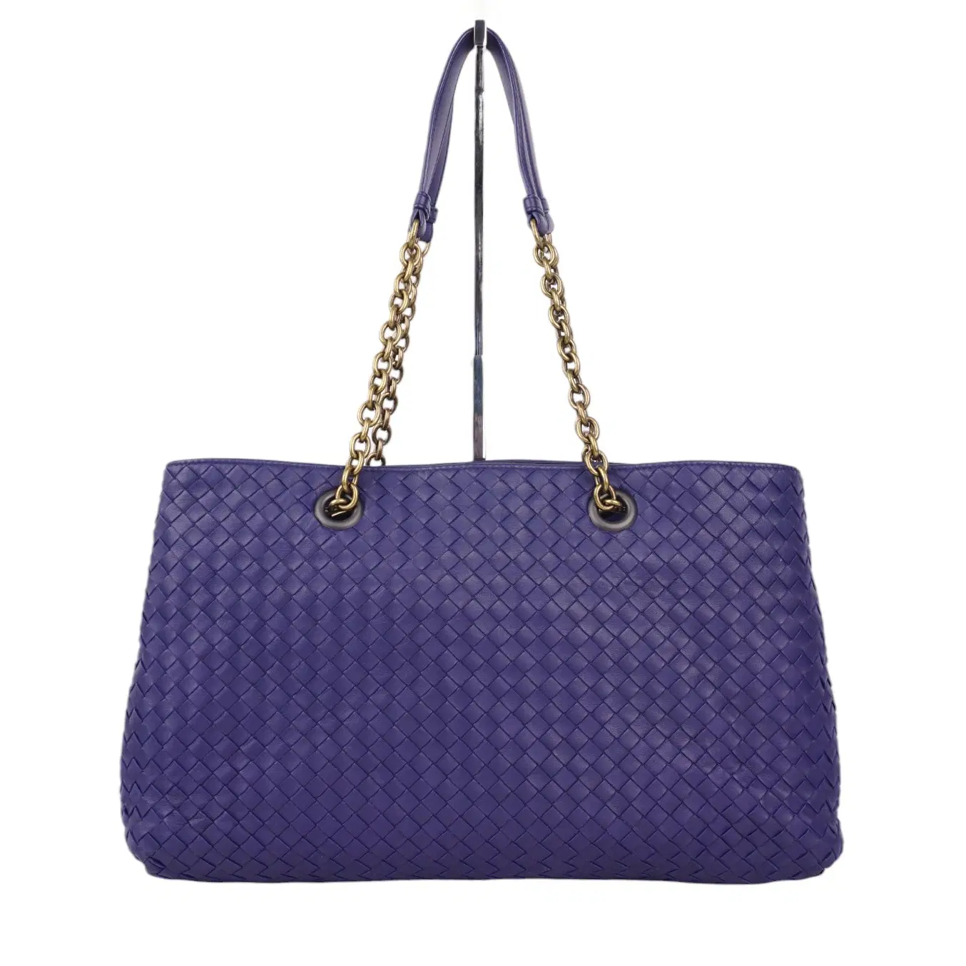 Bottega Veneta Blue Intrecciato Leather Double Chain Tote