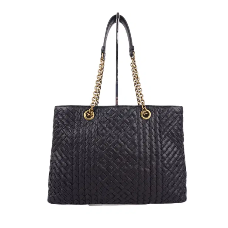 Bottega Veneta Chain Shoulder Bag Leather In Black-Hover-Image