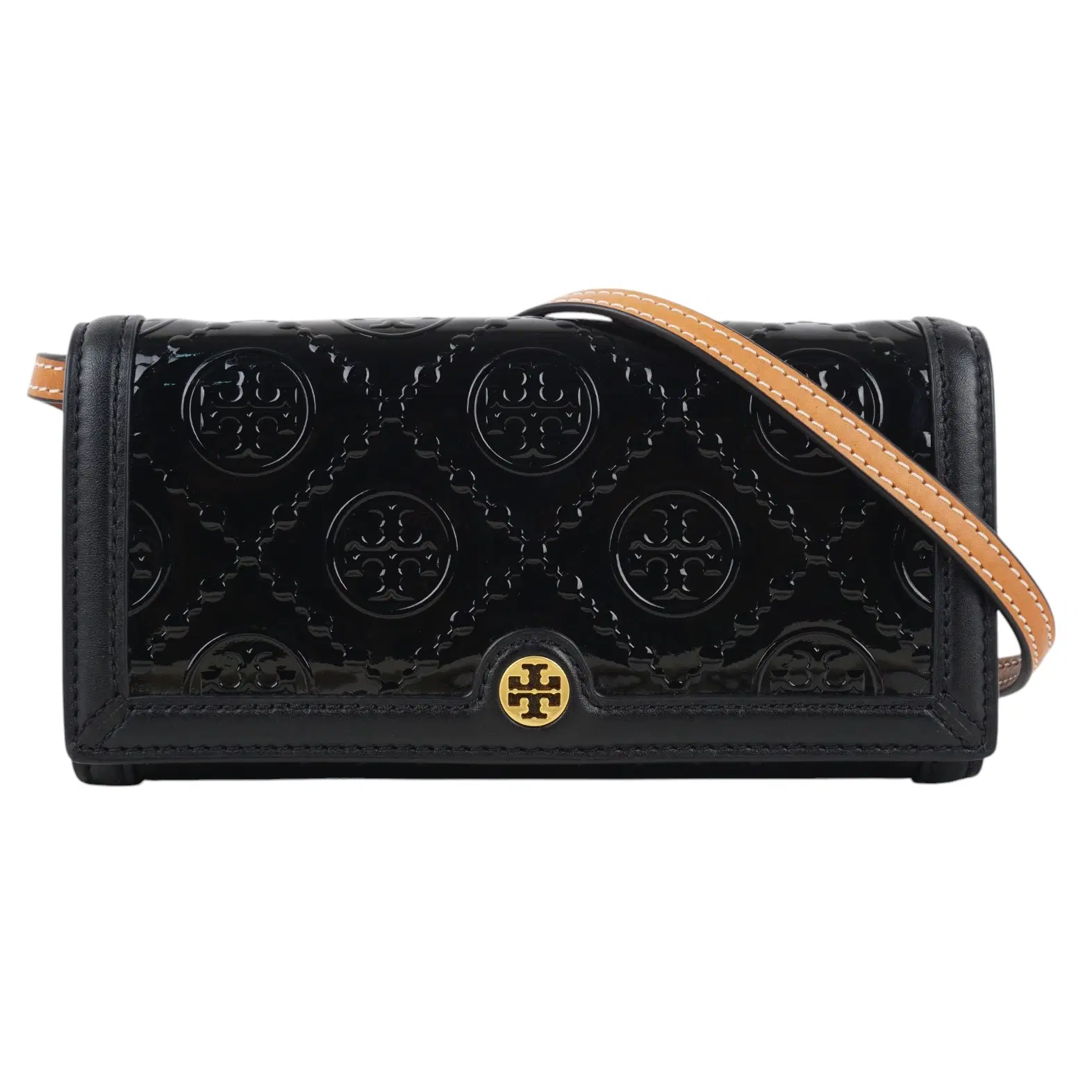 Tory Burch T Monogram Patent Flap Wallet With Detachable Crossbody Strap