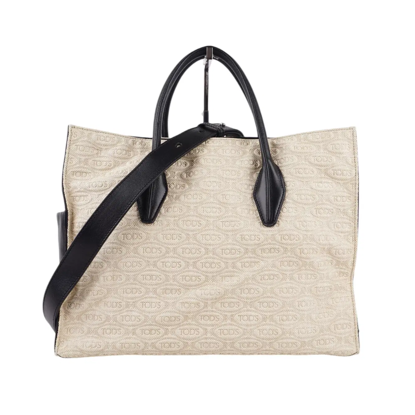 Tods Beige Black Alber Canvas / Leather Elbaz 2Way Shoulder Bag