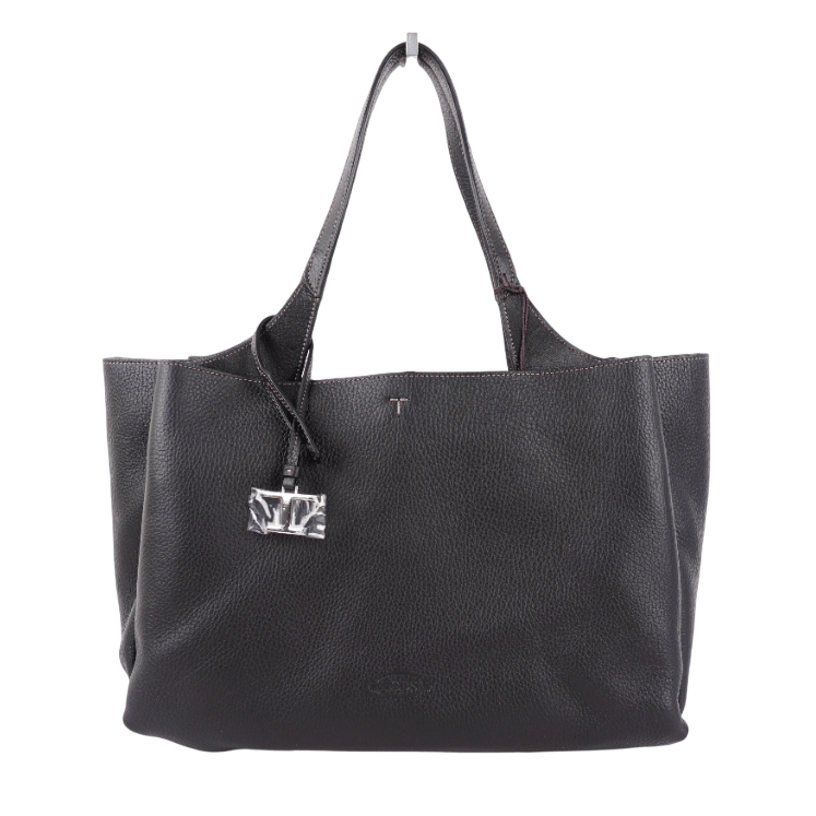 Tods Logo-Charm Leather Tote Bag Black-Hover-Image