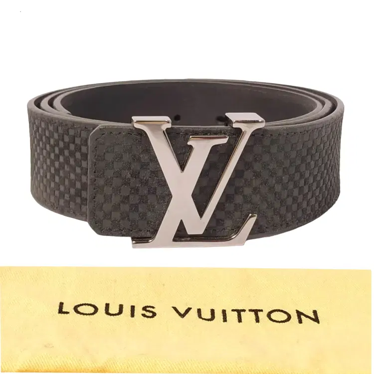 Louis Vuitton Carbone Mini Damier Suede Leather LV Initiales Belt-Hover-Image