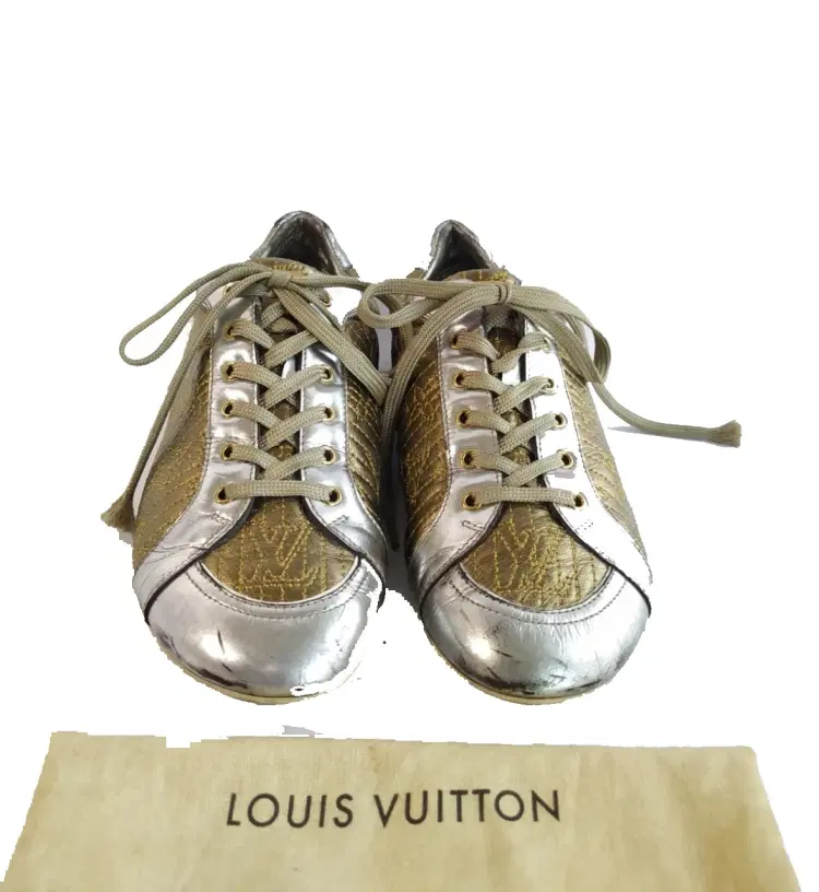 Louis Vuitton Metallic Silver/Gold Stitch Lace Up Sneakers-Hover-Image