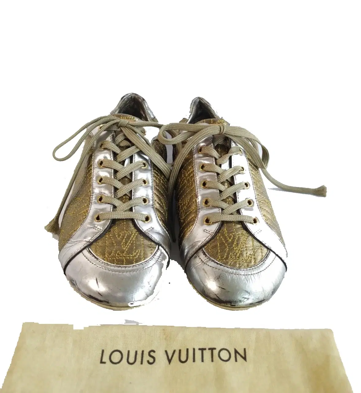 Louis Vuitton Metallic Silver/Gold Stitch Lace Up Sneakers