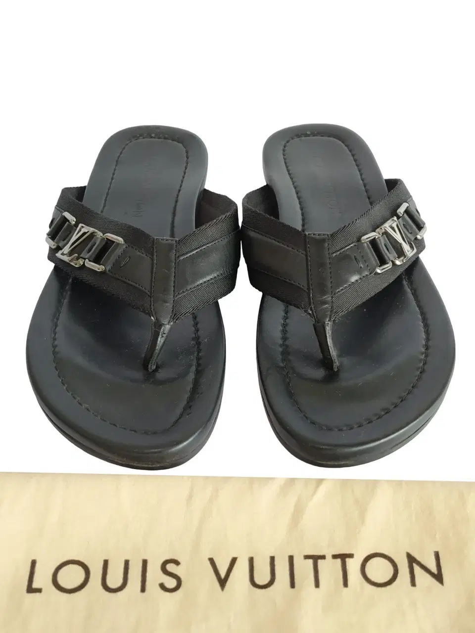 Louis Vuitton Black Leather Hamptons Thong Sandals