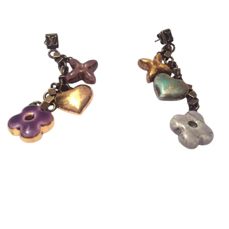 Louis Vuitton Drop Purple Flower Gold Tone Heart Earrings