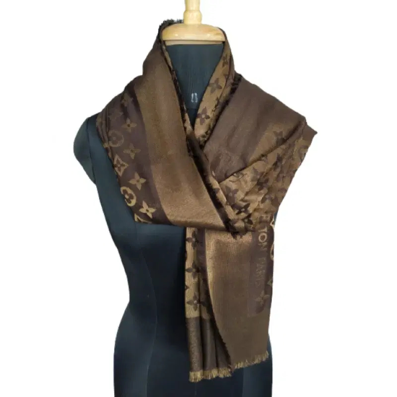 Louis Vuitton Monogram Shine Brown And Gold Scarf